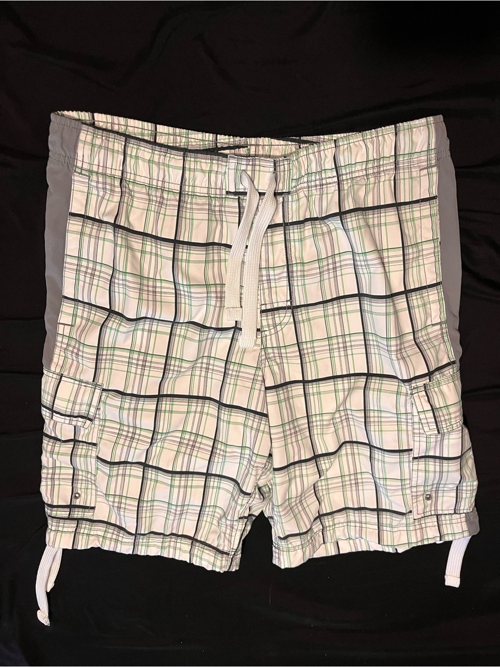 Nike White Plaid Swim Shorts with Green & Navy